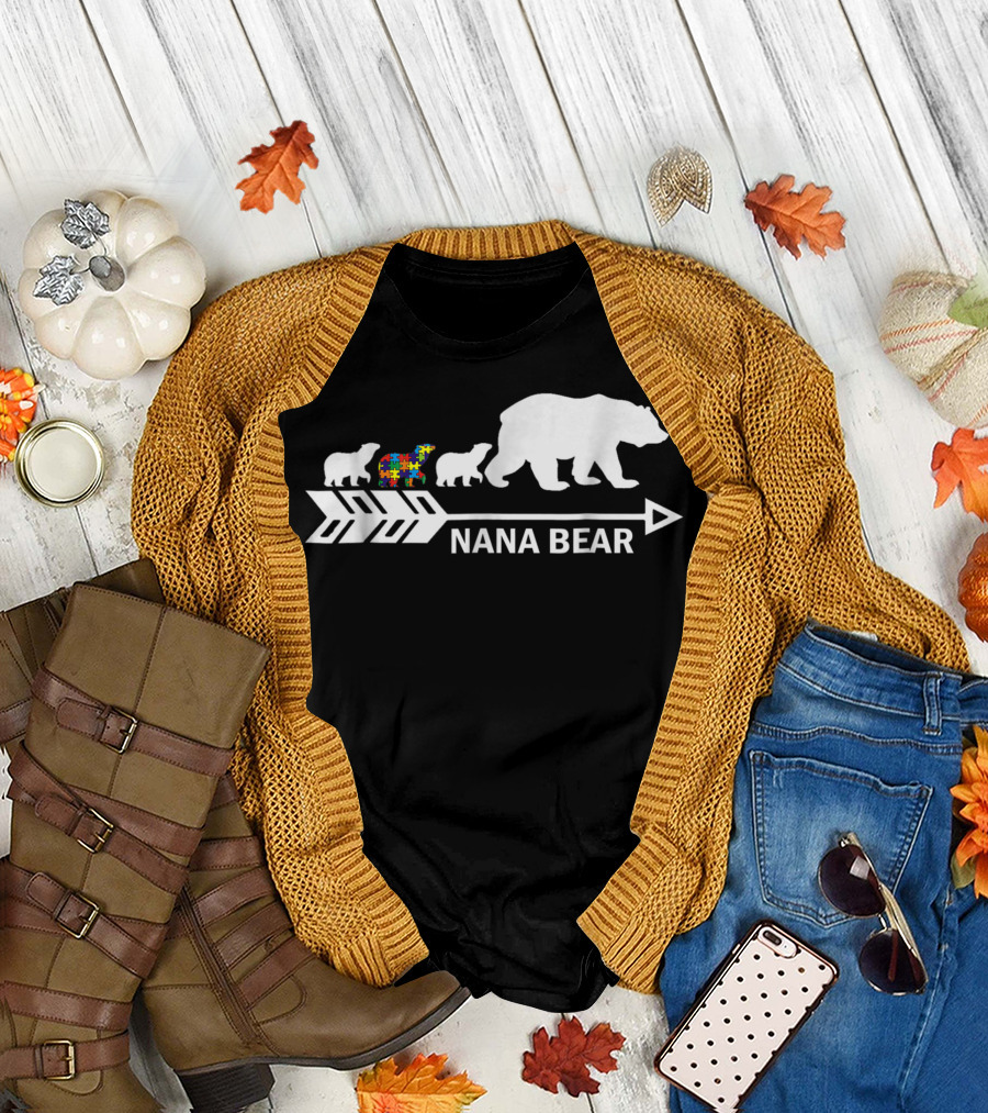 Nana Bear Autism Awareness Puzzle Piece Family Arrow T-Shirt