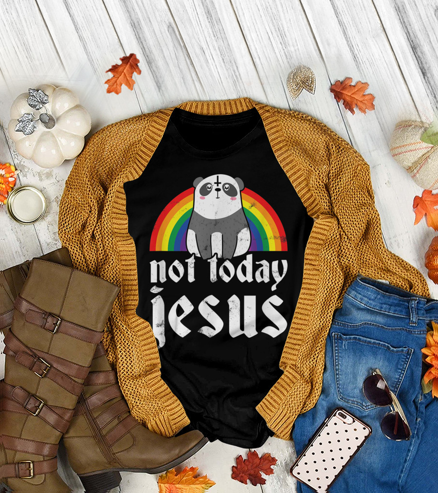 Not Today Jesus Rainbow Satanic Panda Goth Metal T-Shirt
