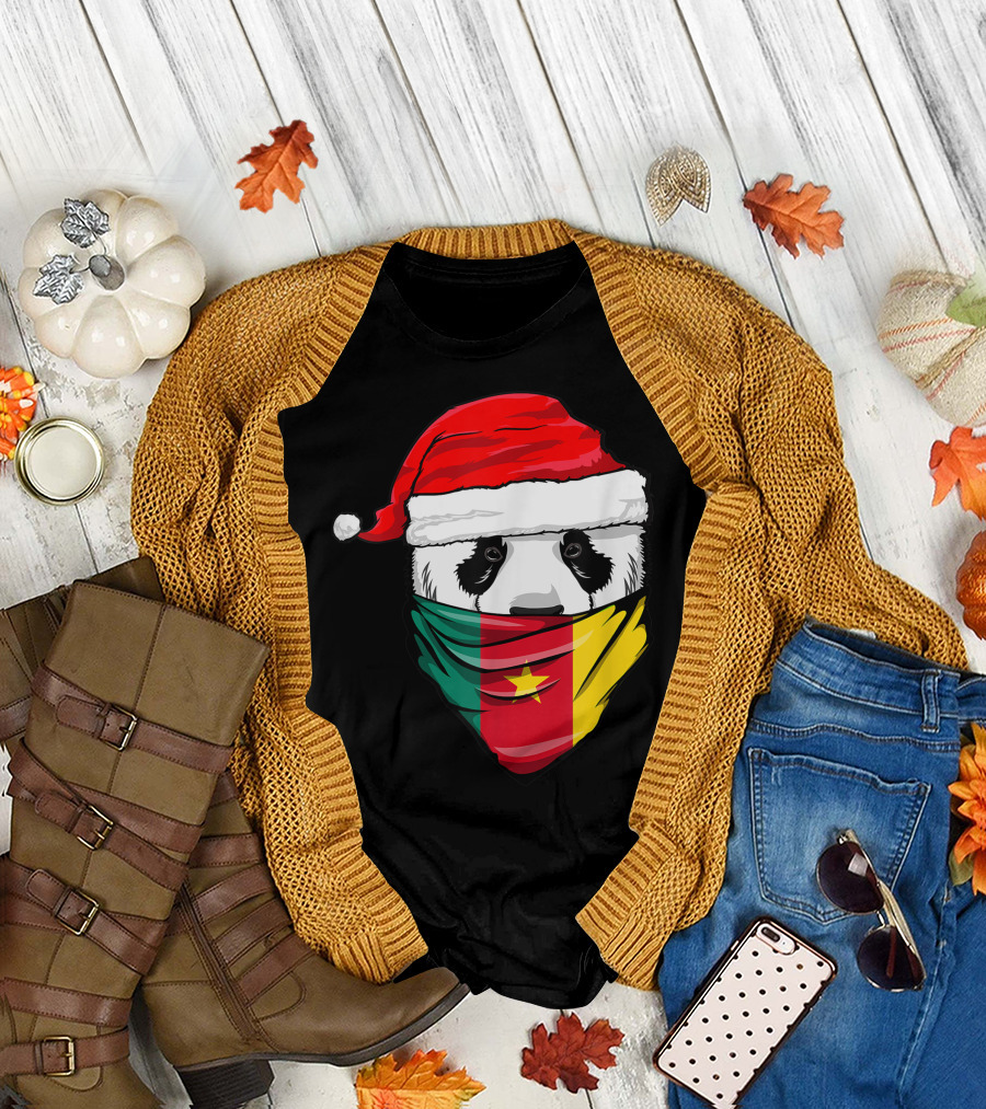 Panda Santa Hat Cameroon Flag Bandana T-Shirt