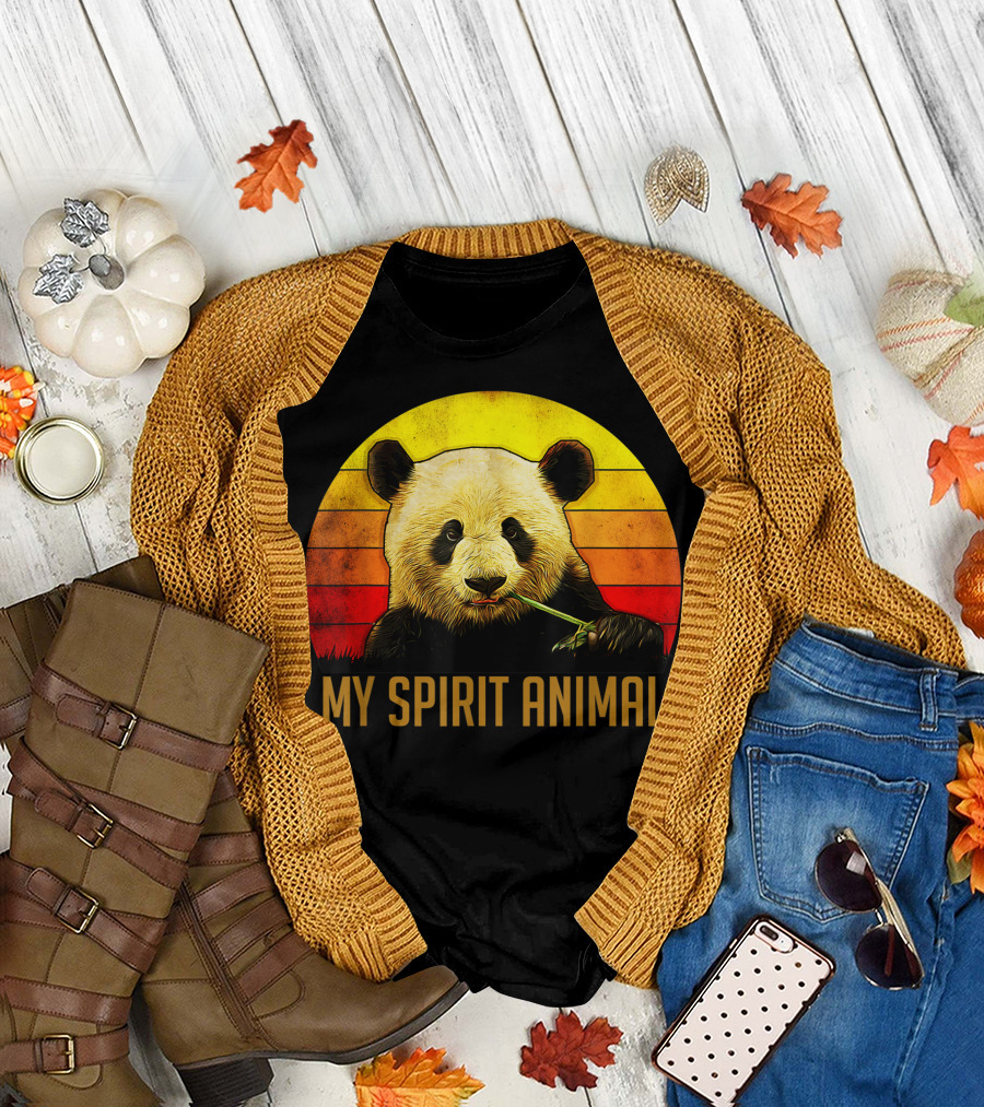 My Spirit Animal Panda Lovers Vintage Sunset Background T-Shirt