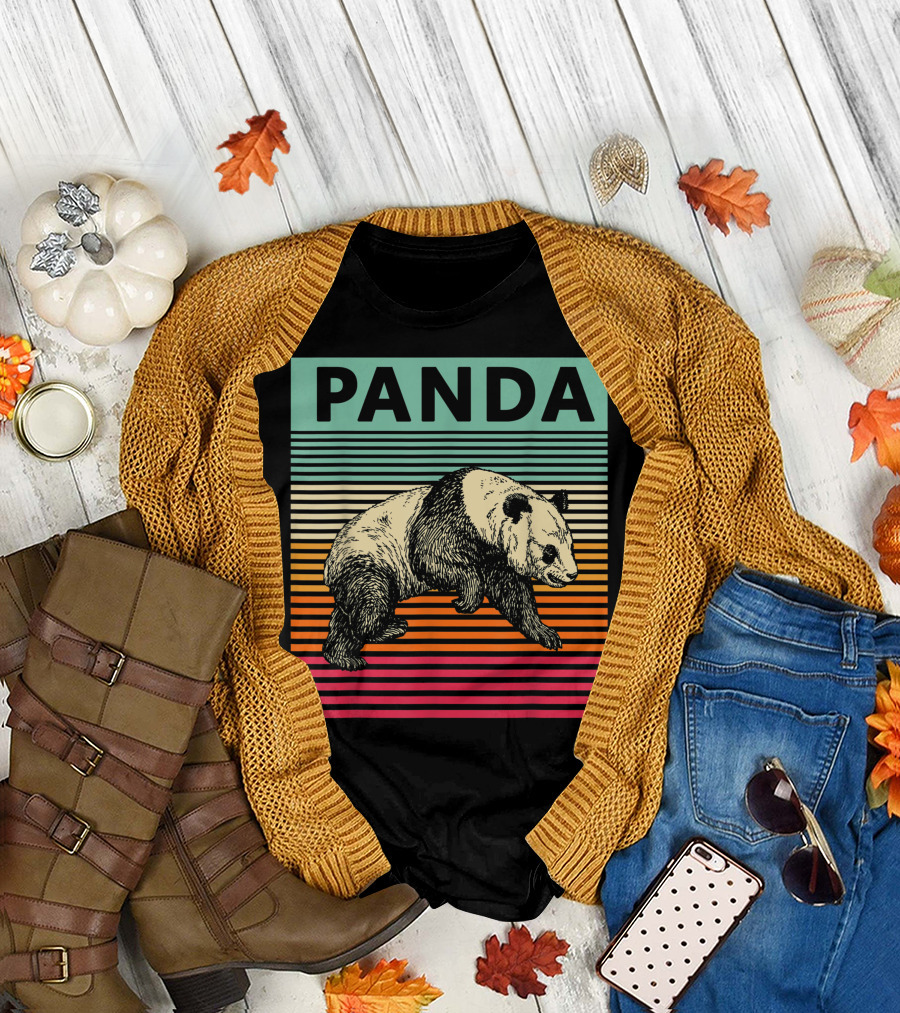 Panda Bear Cool Vintage Panda Retro Stripes T-Shirt