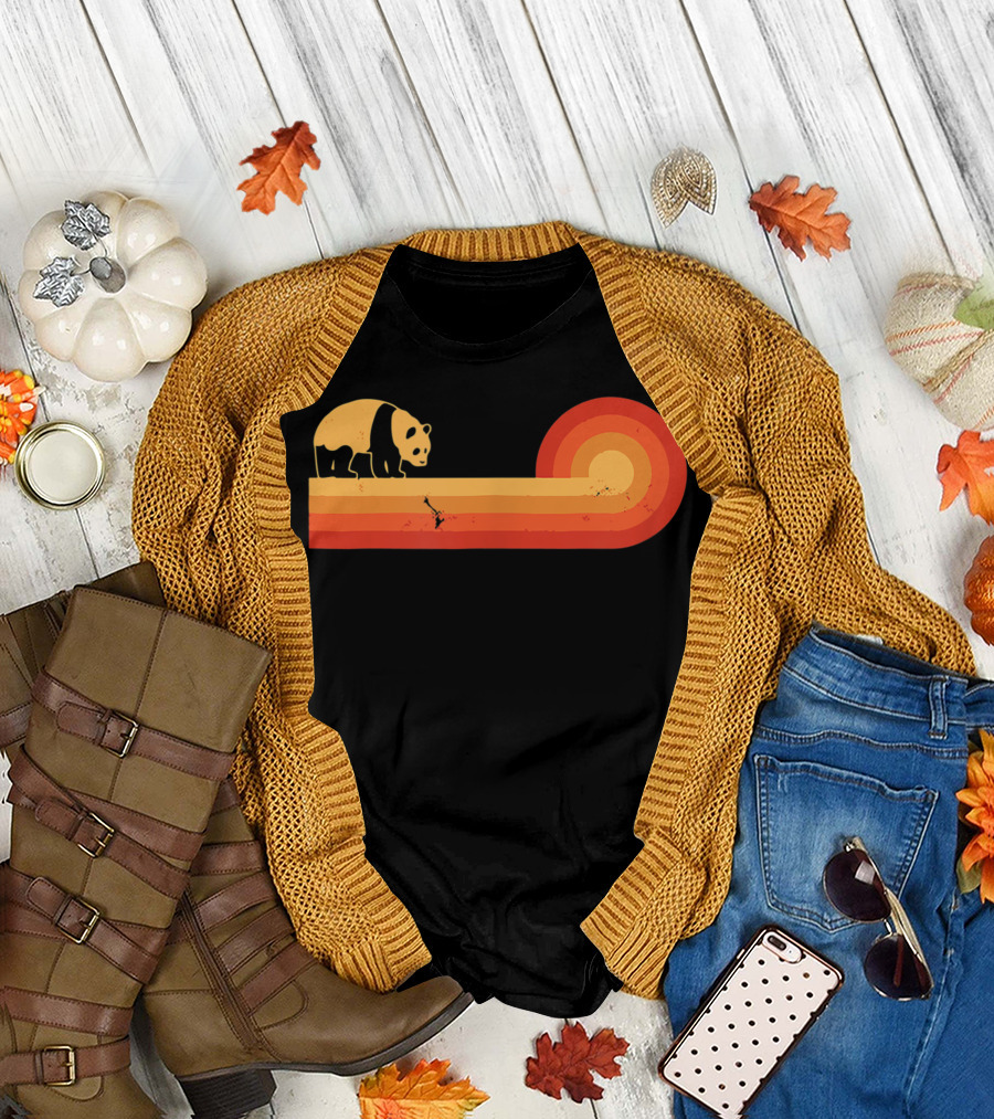 Panda Vintage Style 60S 70S Bear Lover Retro Sunset T-Shirt
