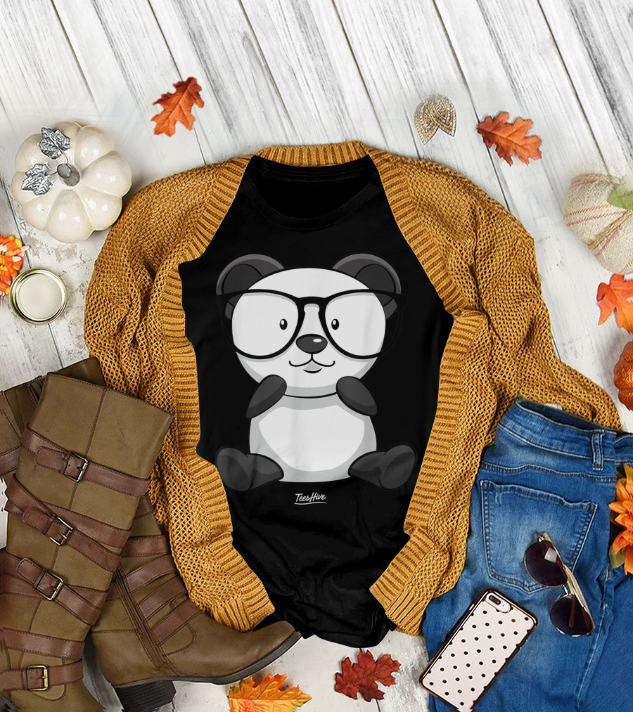 Panda Wearing Glasses TeesHive T-Shirt