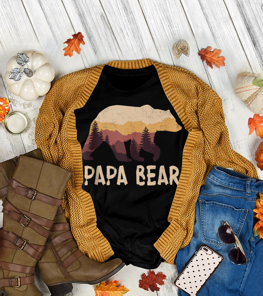 Papa Bear Rustic Mountain Forest Scene T-Shirt