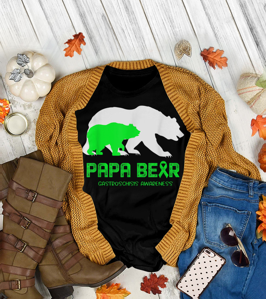 Papa Bear Green Ribbon Gastroschisis Awareness Bears T-Shirt