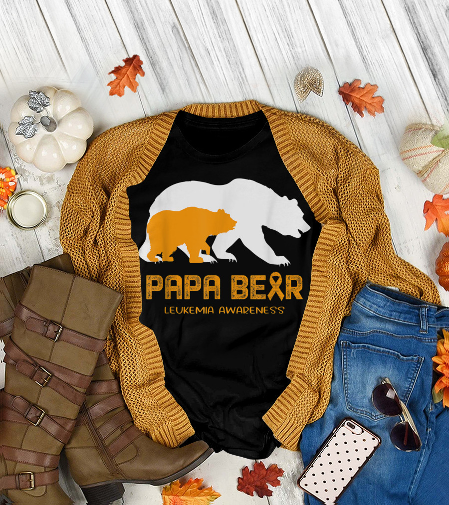 Papa Bear Orange Ribbon Leukemia Awareness Bears T-Shirt