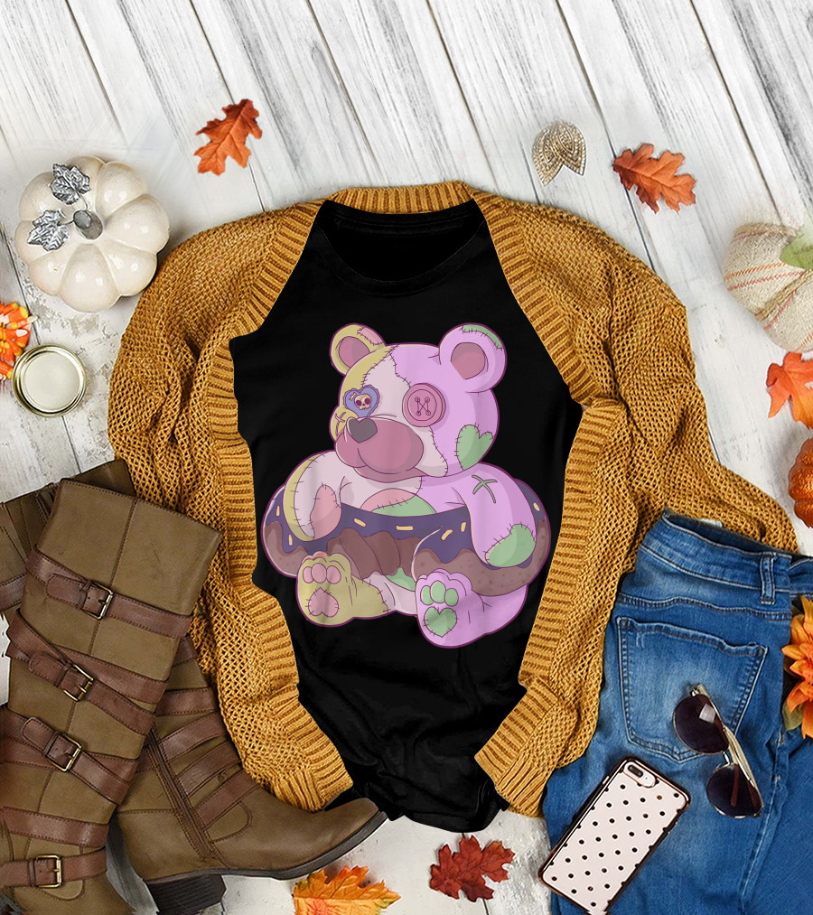 Pastel Goth Teddy Bear with Donut Details and Heart Stitch Aesthetic T-Shirt