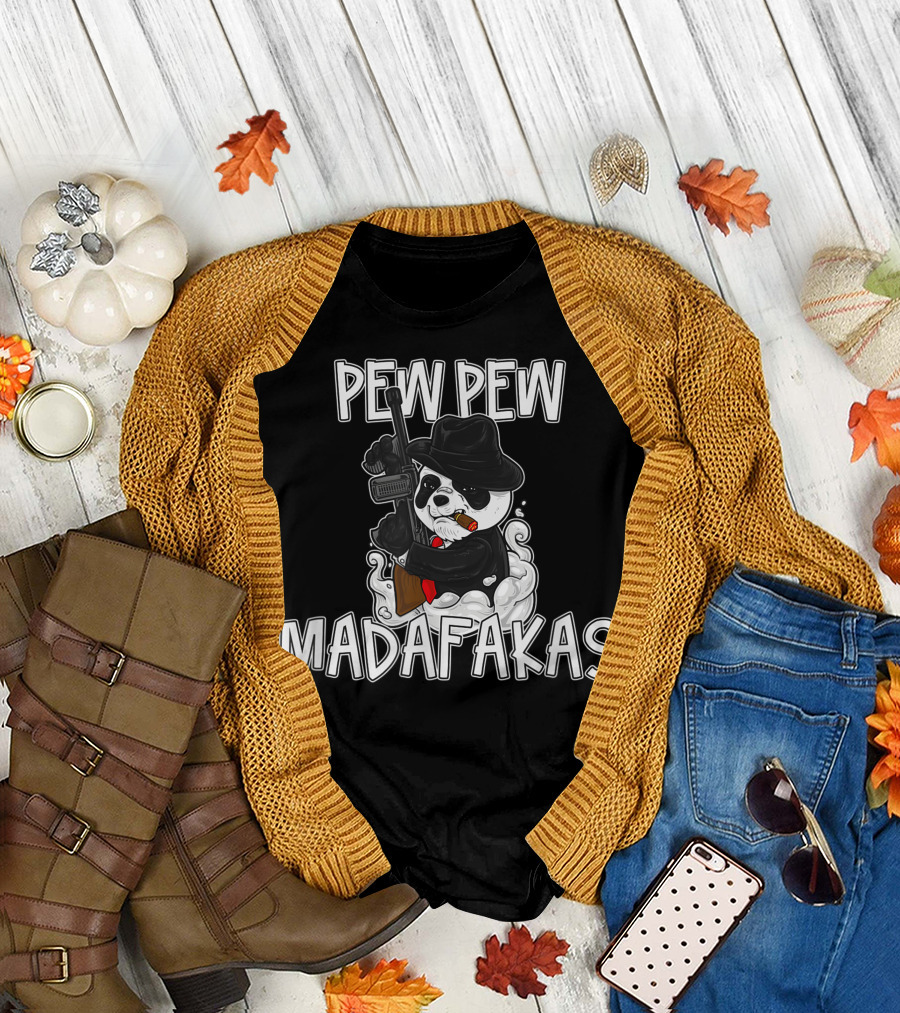 Pew Pew Madafakas Panda Gangster Smoking Mobster T-Shirt