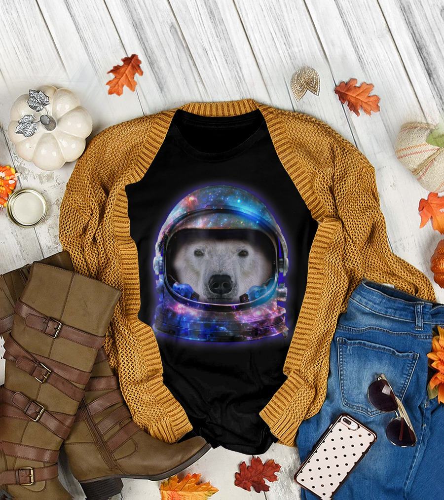 Polar Bear Galaxy Space Astronaut Helmet T-Shirt