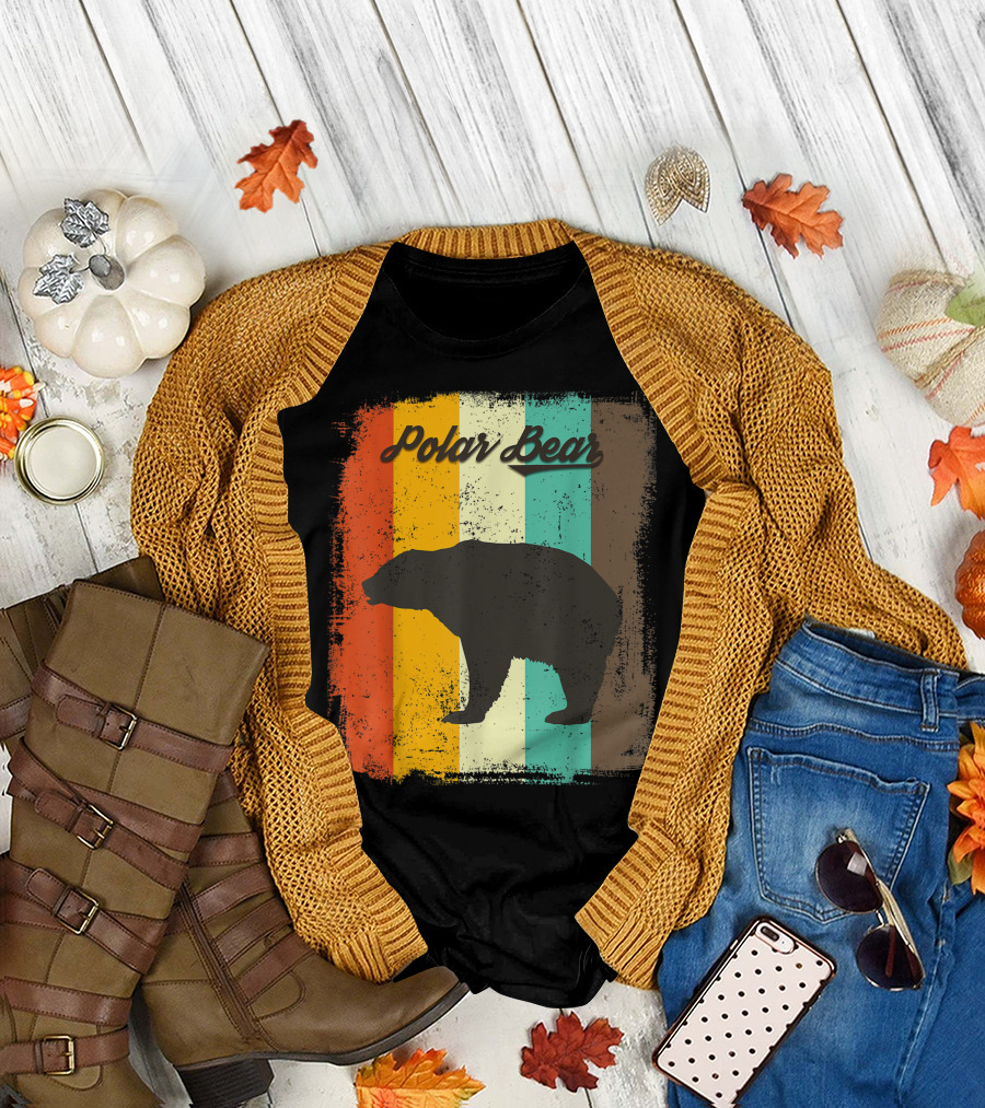 Polar Bear 70s Vintage Animal Lover Retro Stripes T-Shirt
