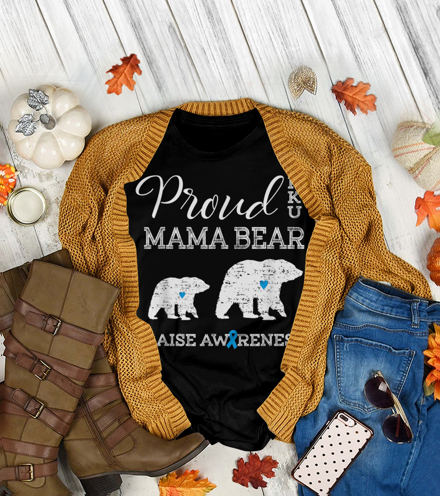 Proud PKU Mama Bear with Heart and Blue Ribbon for Raise Awareness T-Shirt