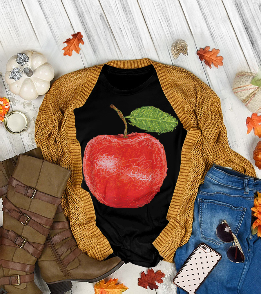 Red Huge Apple Fruit Artsy Designed T-Shirt