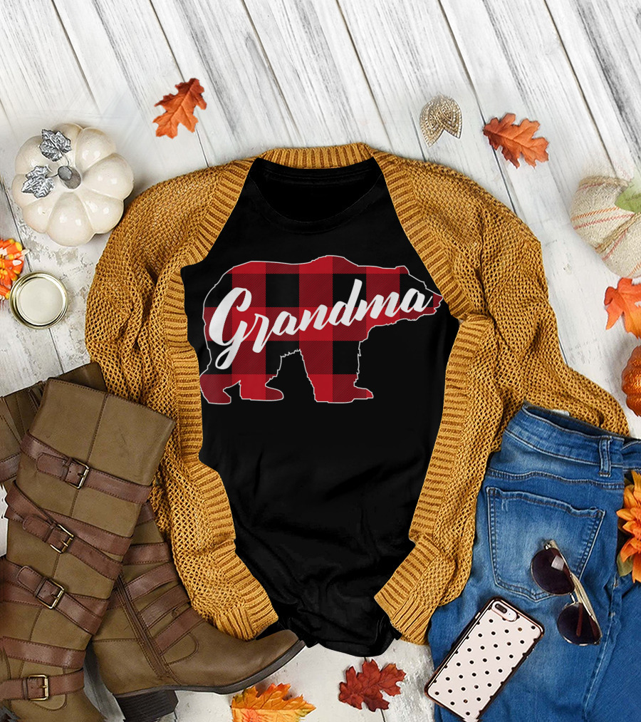 Grandma Red Plaid Buffalo Bear Fun T-Shirt