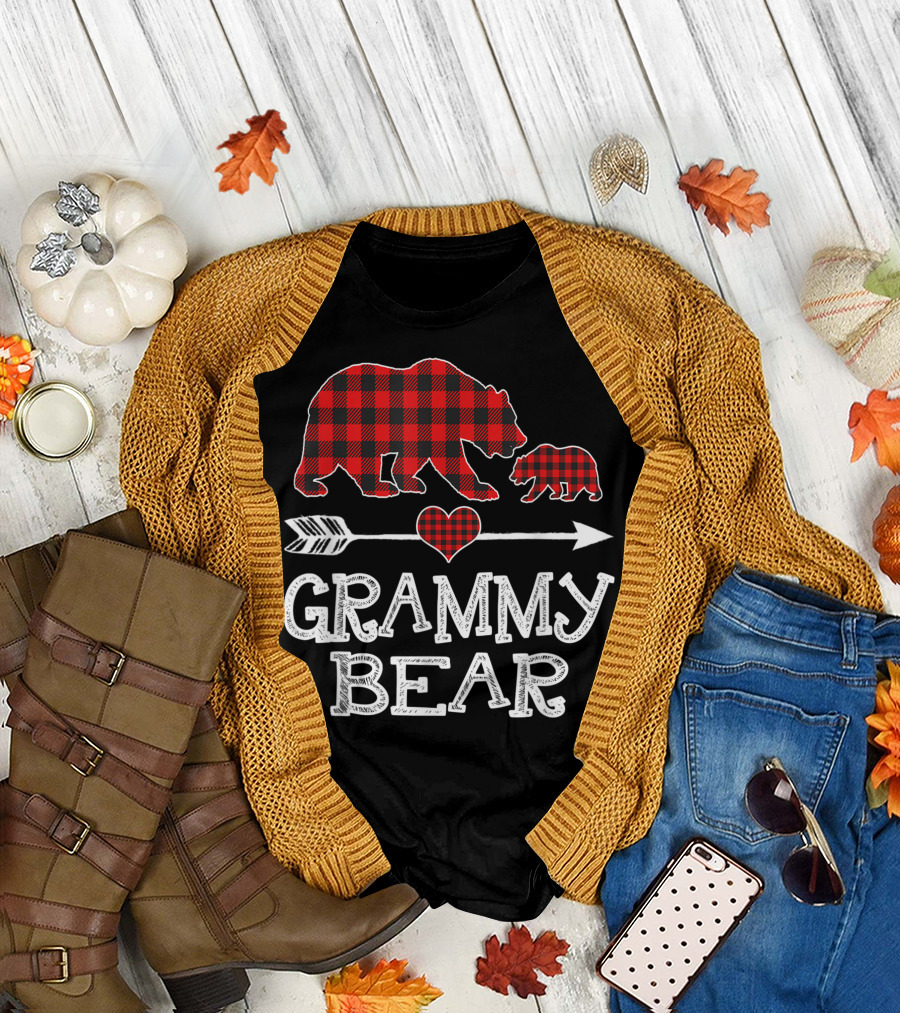 Grammy Bear Matching Red Plaid Buffalo One Cub T-Shirt