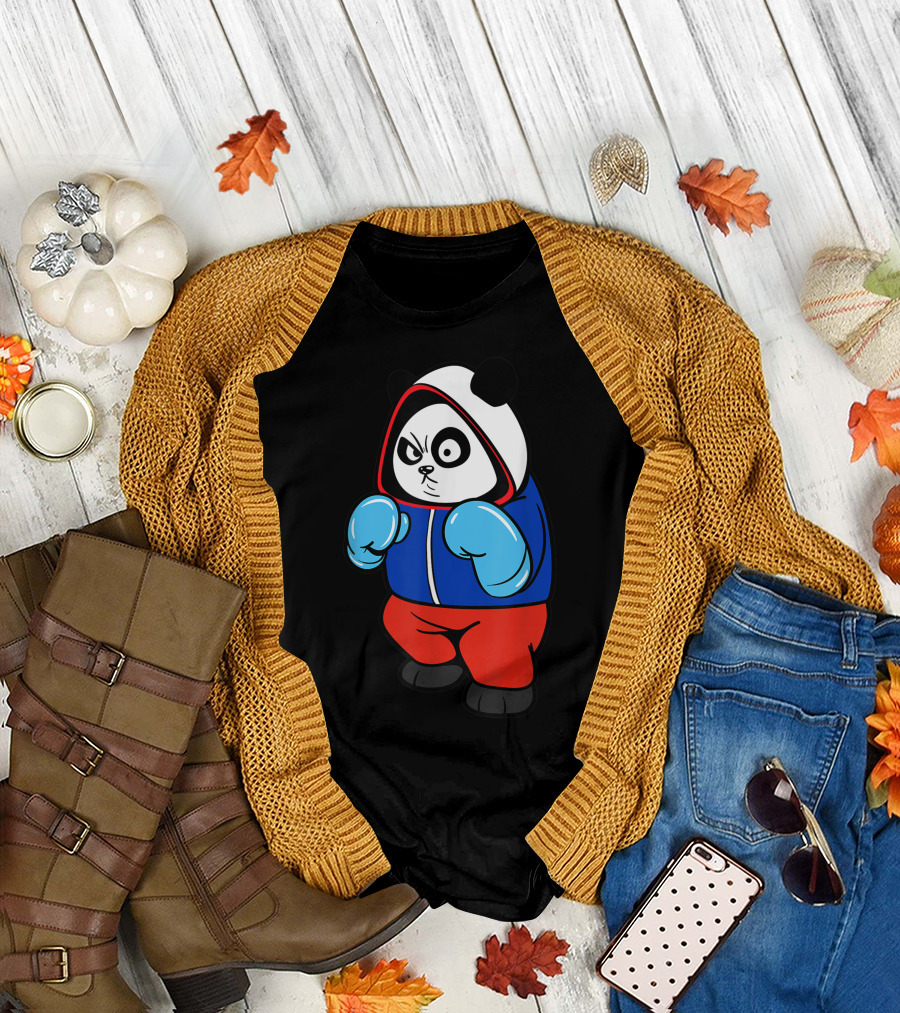 Russia Boxing Panda Bear in Red and Blue T-Shirt