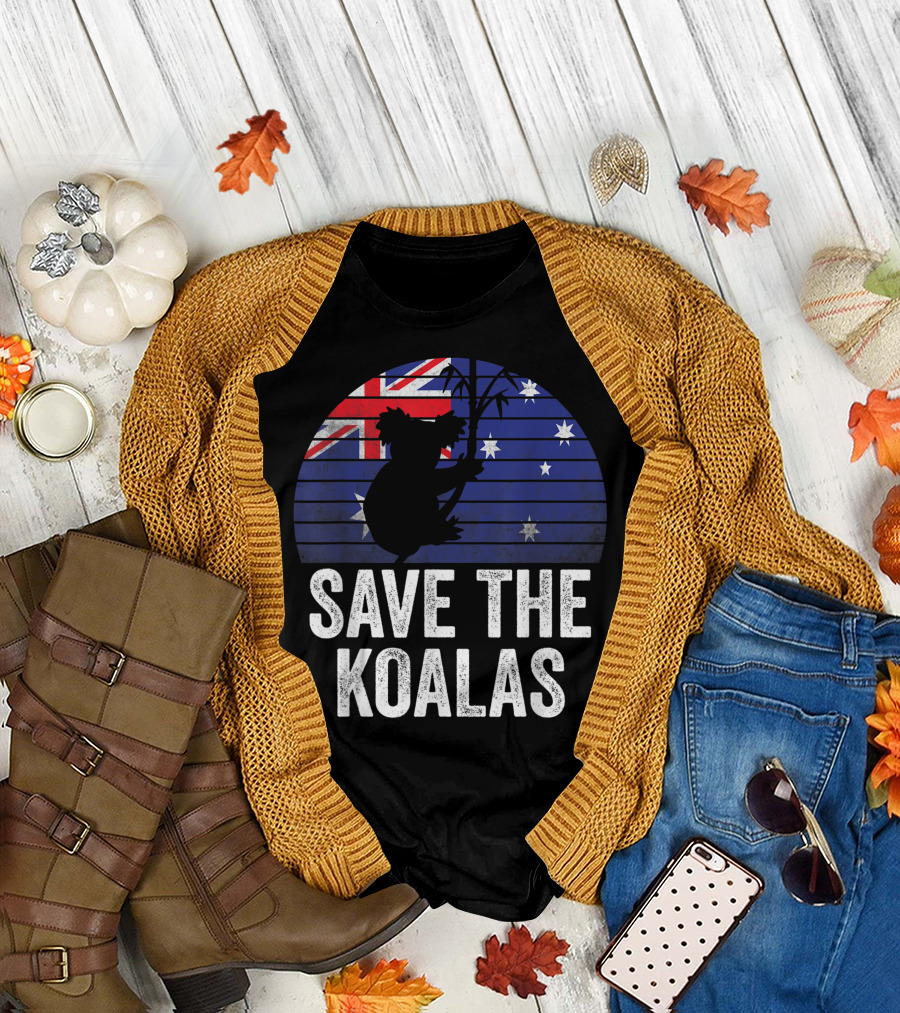 Save The Koalas Australian Flag Koala Lovers Sunset T-Shirt