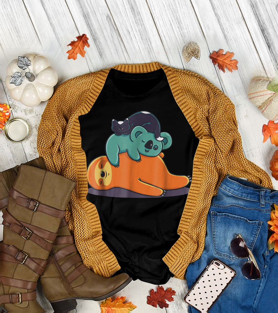 Sloth Koala Bear Cat Stack T-Shirt