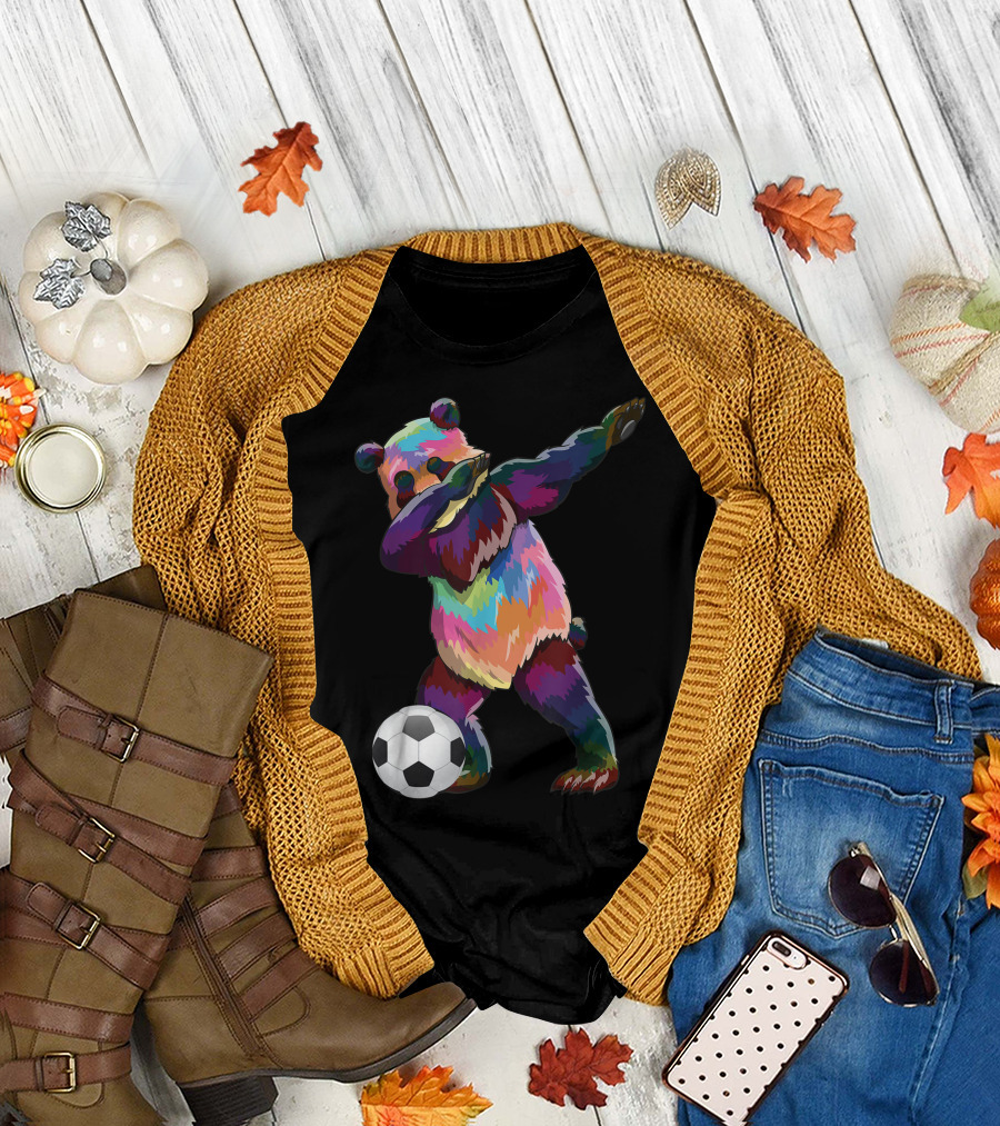 Colorful Soccer Panda Dabbing with Soccer Ball T-Shirt