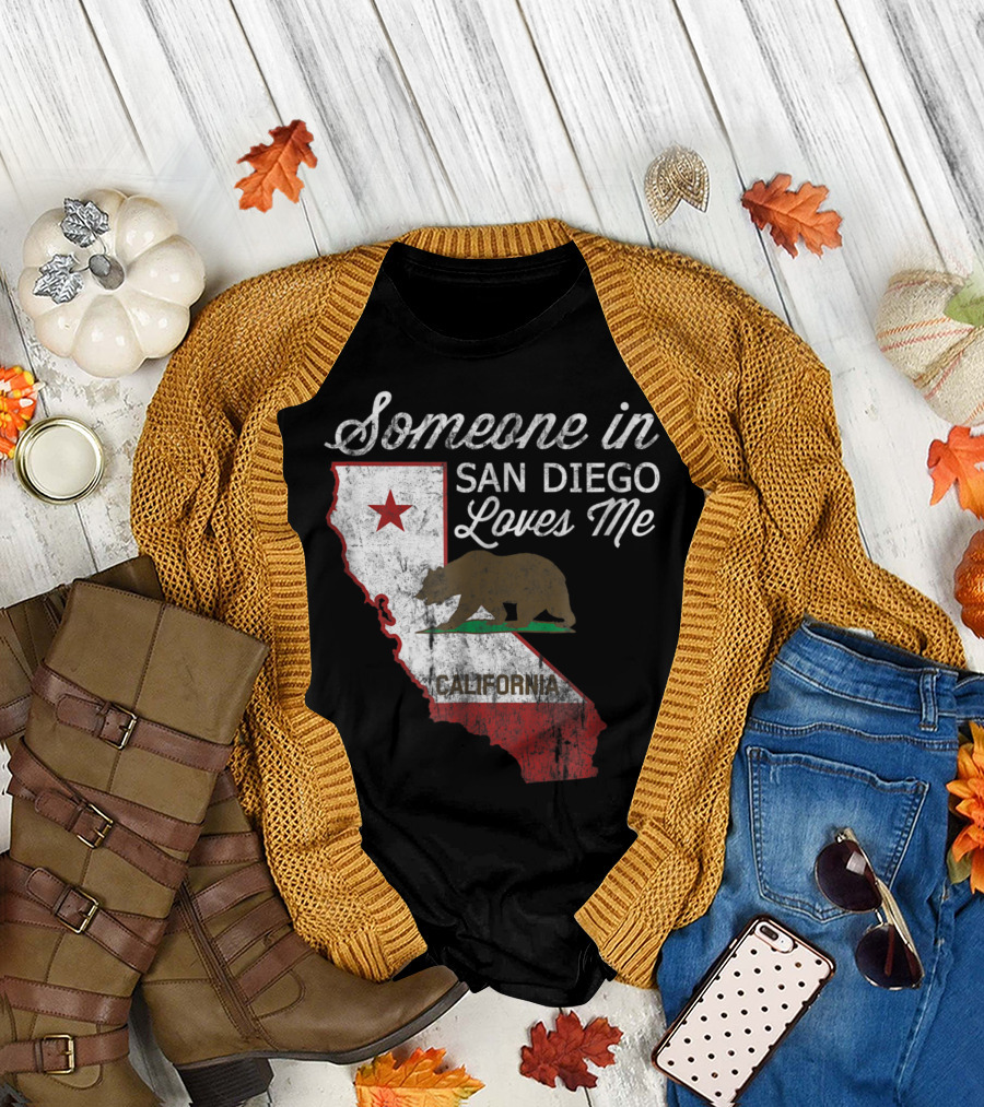 Someone In San Diego Loves Me California Bear Flag Map T-Shirt