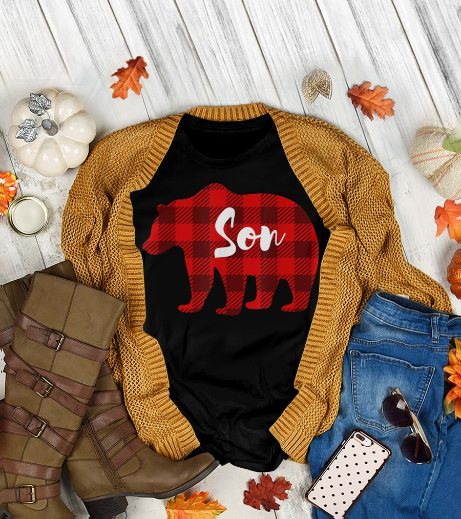 Son Bear Plaid Pattern Relative Family T-Shirt