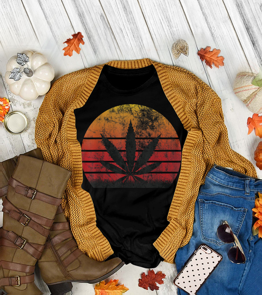 Sunset Vintage Cannabis Weed Leaf T-Shirt