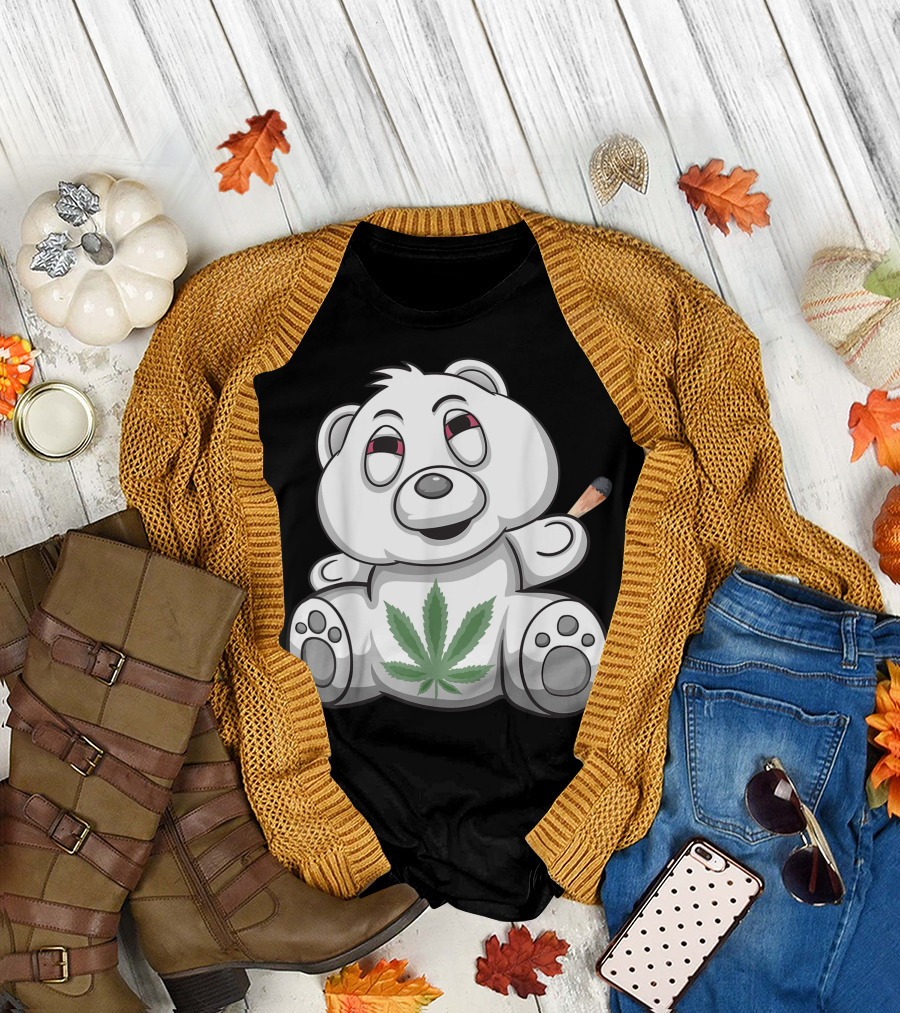 Teddy Bear Smoking A Joint Marijuana Leaf T-Shirt