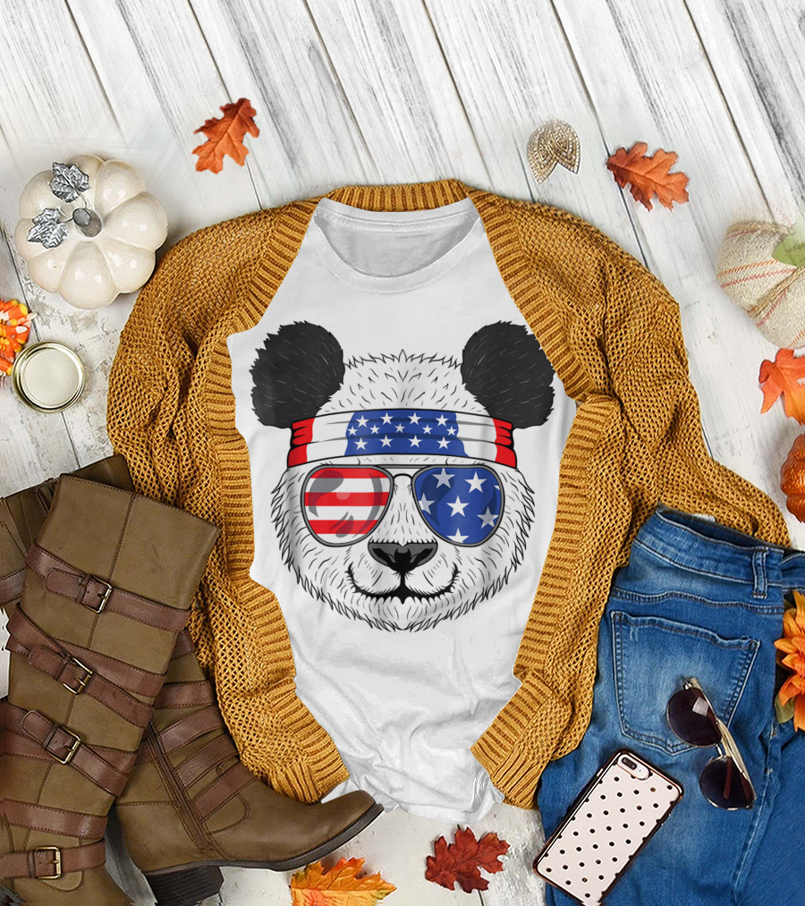 Patriotic Trash Panda Wearing American Flag Bandana and Sunglasses Celebrating USA in July T-Shirt