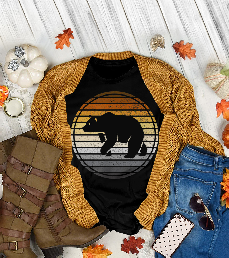 Vintage Distressed Gay Bear Pride Horizon Silhouette Stripes T-Shirt