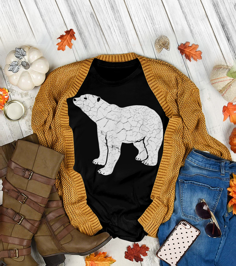 Vintage Cracked Texture Polar Bear Icon T-Shirt