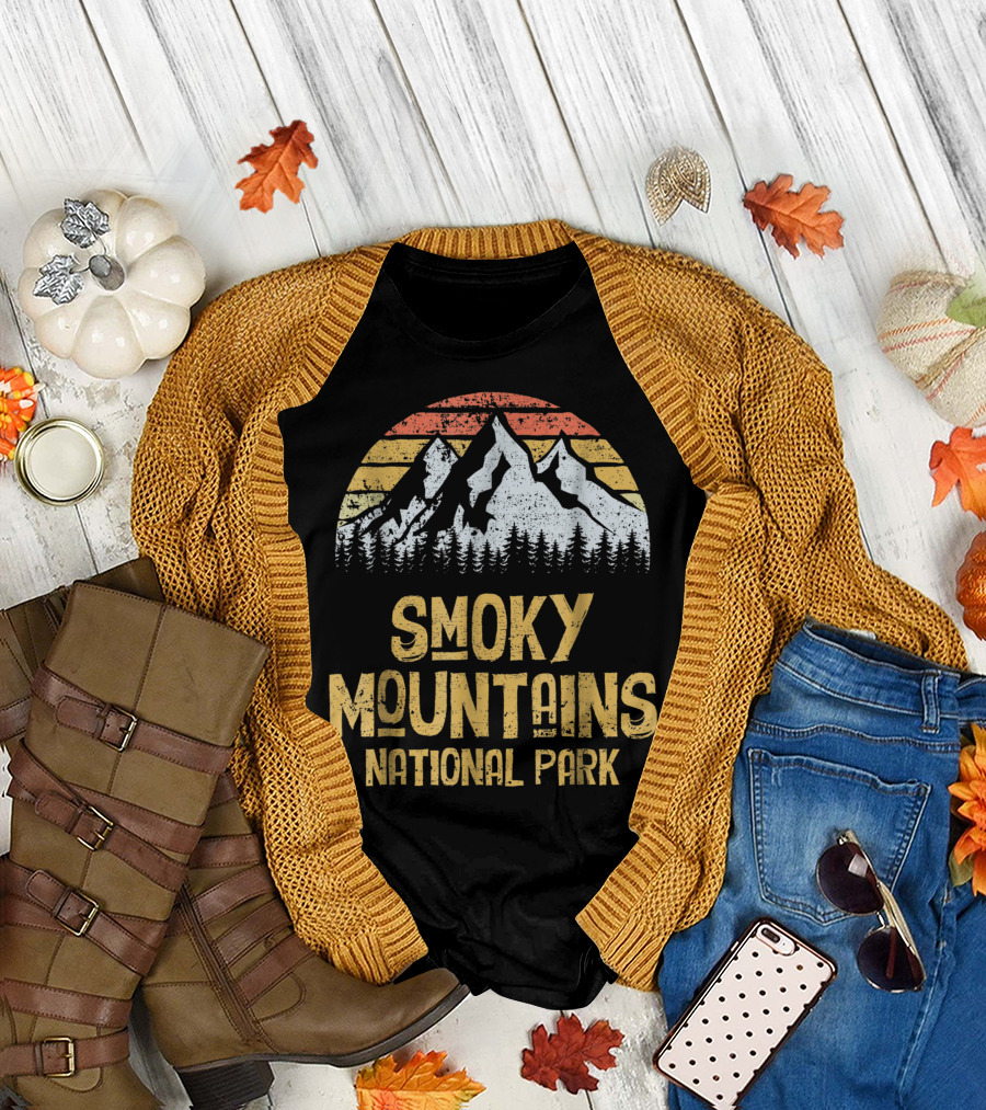 Great Smoky Mountains National Park Vintage Sunset Landscape T-Shirt