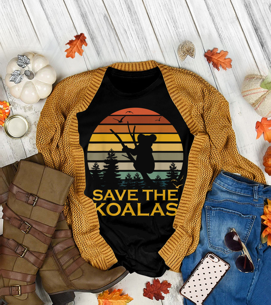 Save The Koalas Vintage Sunset Silhouette Animal Lovers T-Shirt