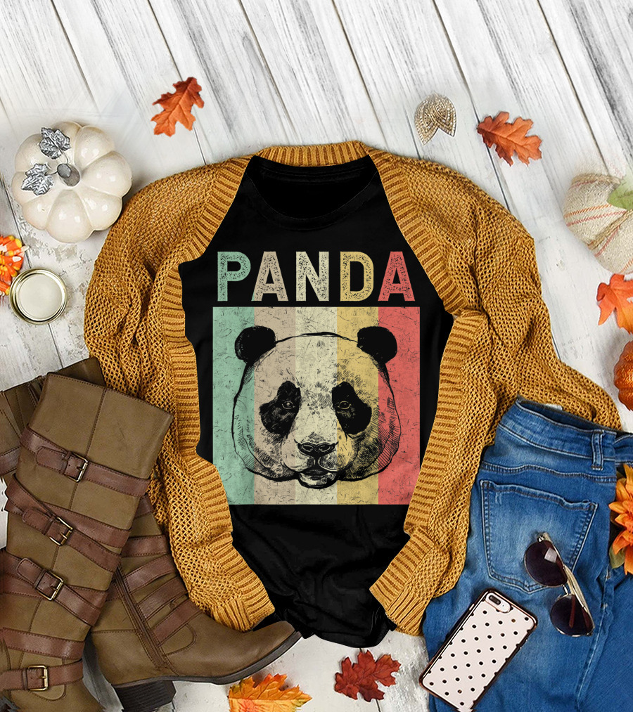 Vintage Style Panda Retro Striped Cute Bear T-Shirt