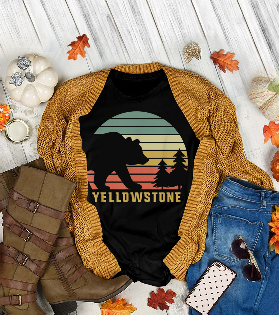 Yellowstone National Park Bear Silhouette Sunset Pines T-Shirt