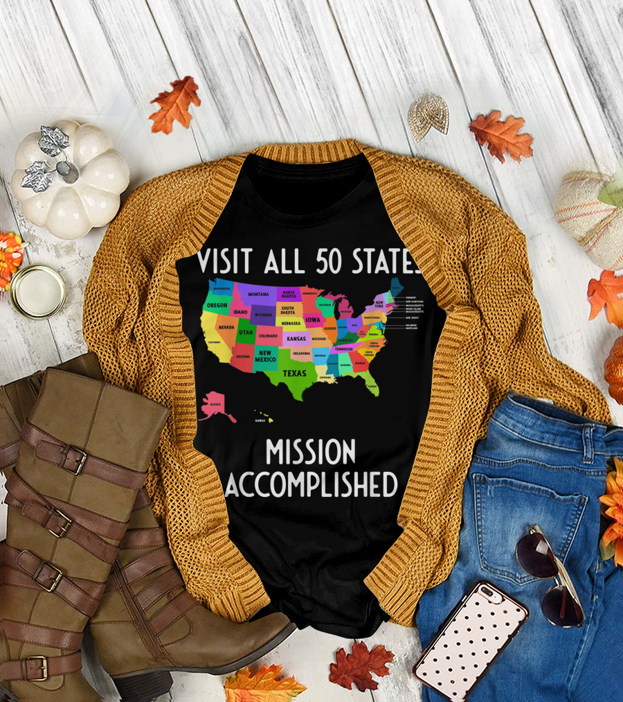 Visit All 50 States Map USA Mission Accomplished T-Shirt