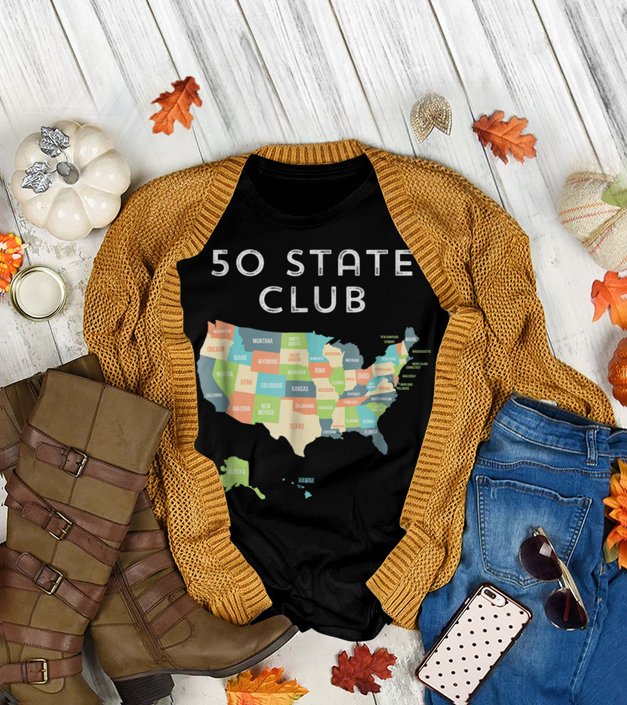 50 State Club Map Visit All 50 States USA Travel T-Shirt