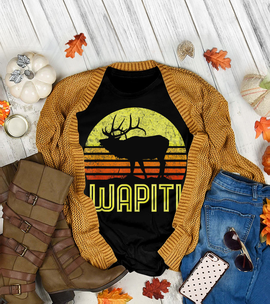 Wapiti Elk Vintage Sun Bow Hunting Dad T-Shirt
