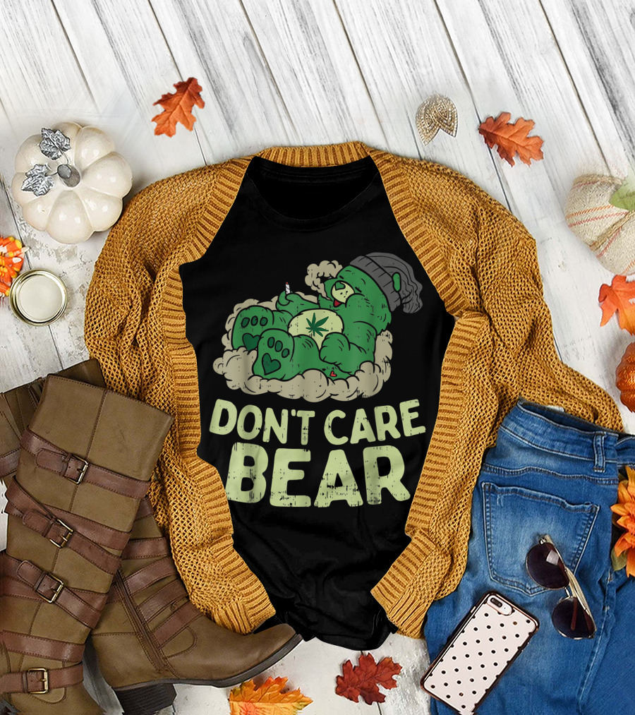 Don't Care Bear Weed Smoking Green Bear T-Shirt