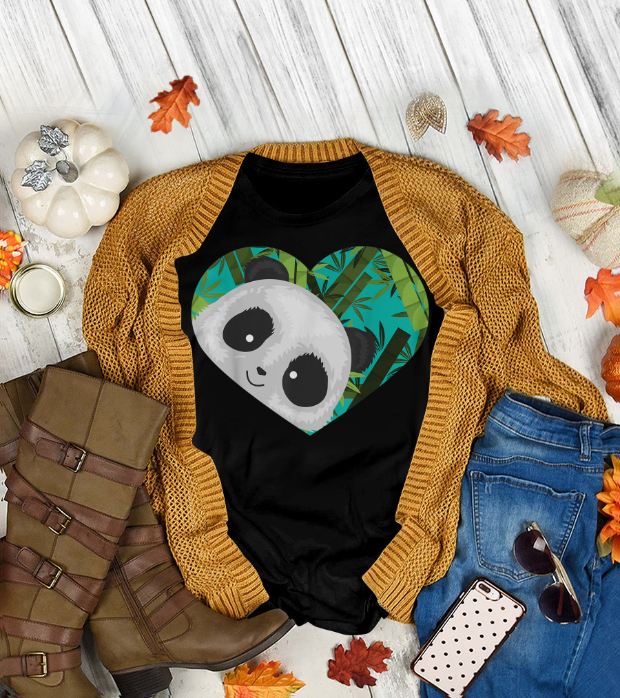 Panda In Hearts Bamboo Forest Cool Panda Bear Lovers T-Shirt