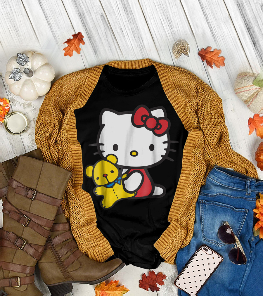 Hello Kitty Hugging Yellow Teddy Bear T-Shirt