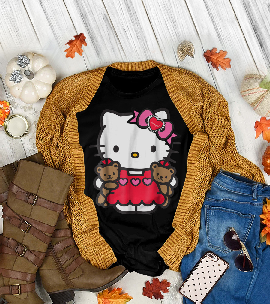 Hello Kitty I Love You Valentine Hearts Teddy Bear Bow T-Shirt