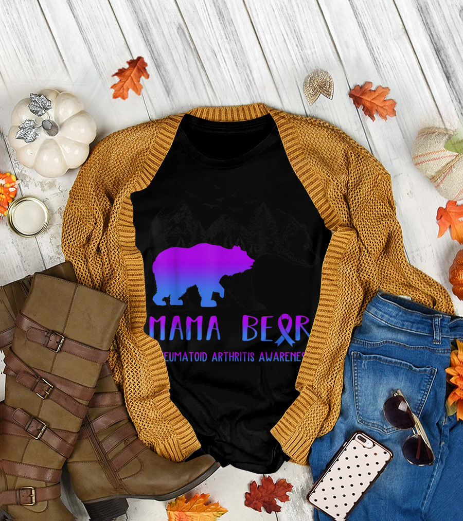 Mama Bear Rheumatoid Arthritis Awareness Gradient Bear T-Shirt