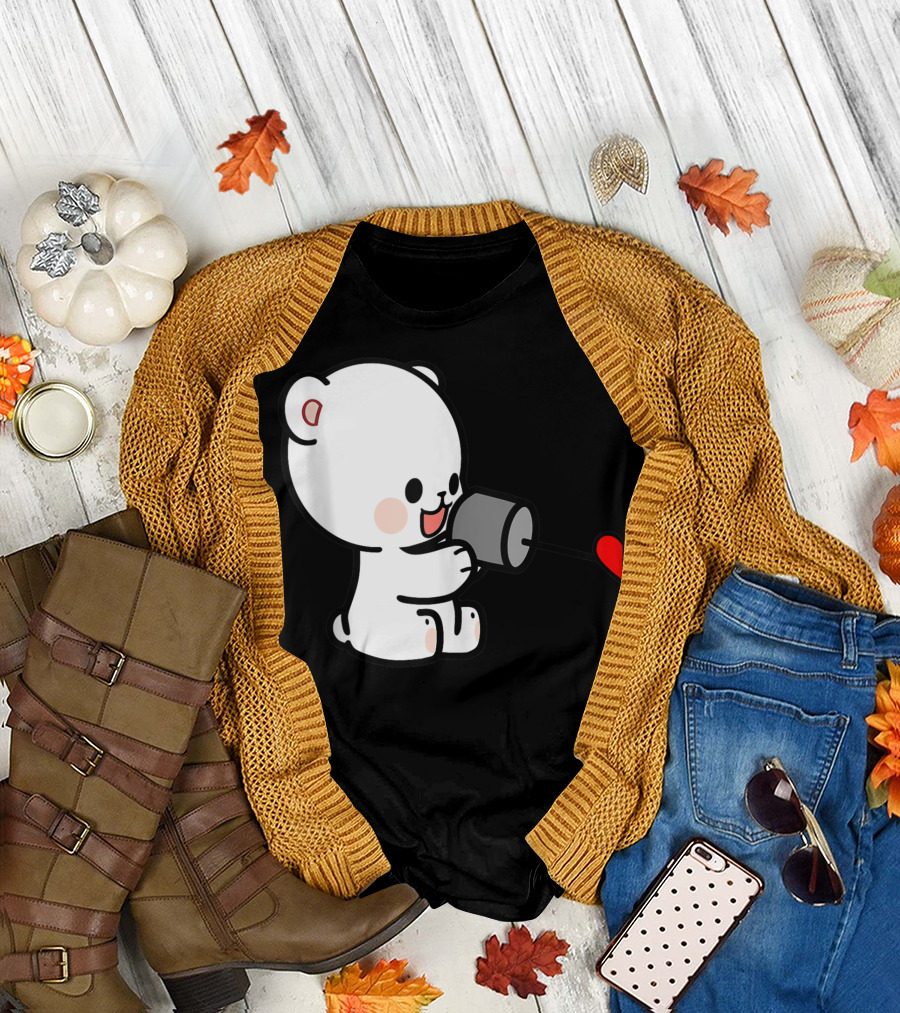 Milk Mocha Bear Valentines Love On The Line Couples Her T-Shirt