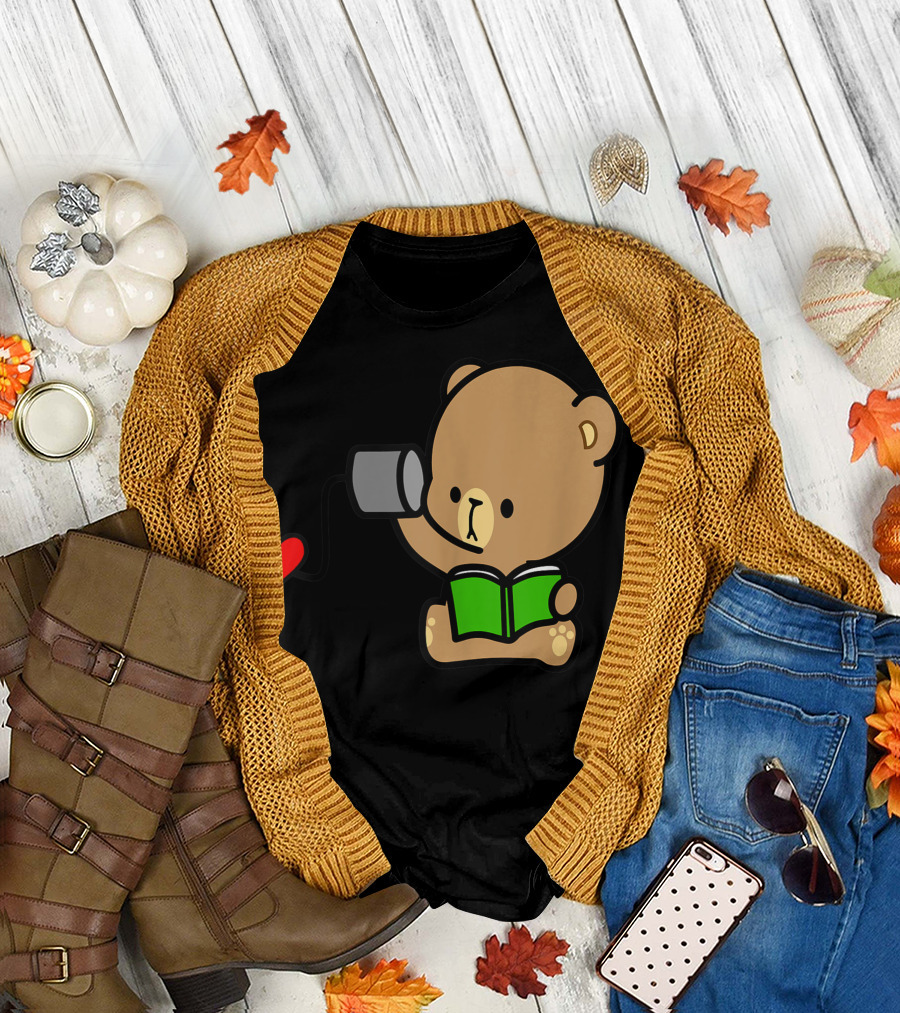 Milk Mocha Bear Reading Love On The Line Valentine Couples Connection T-Shirt