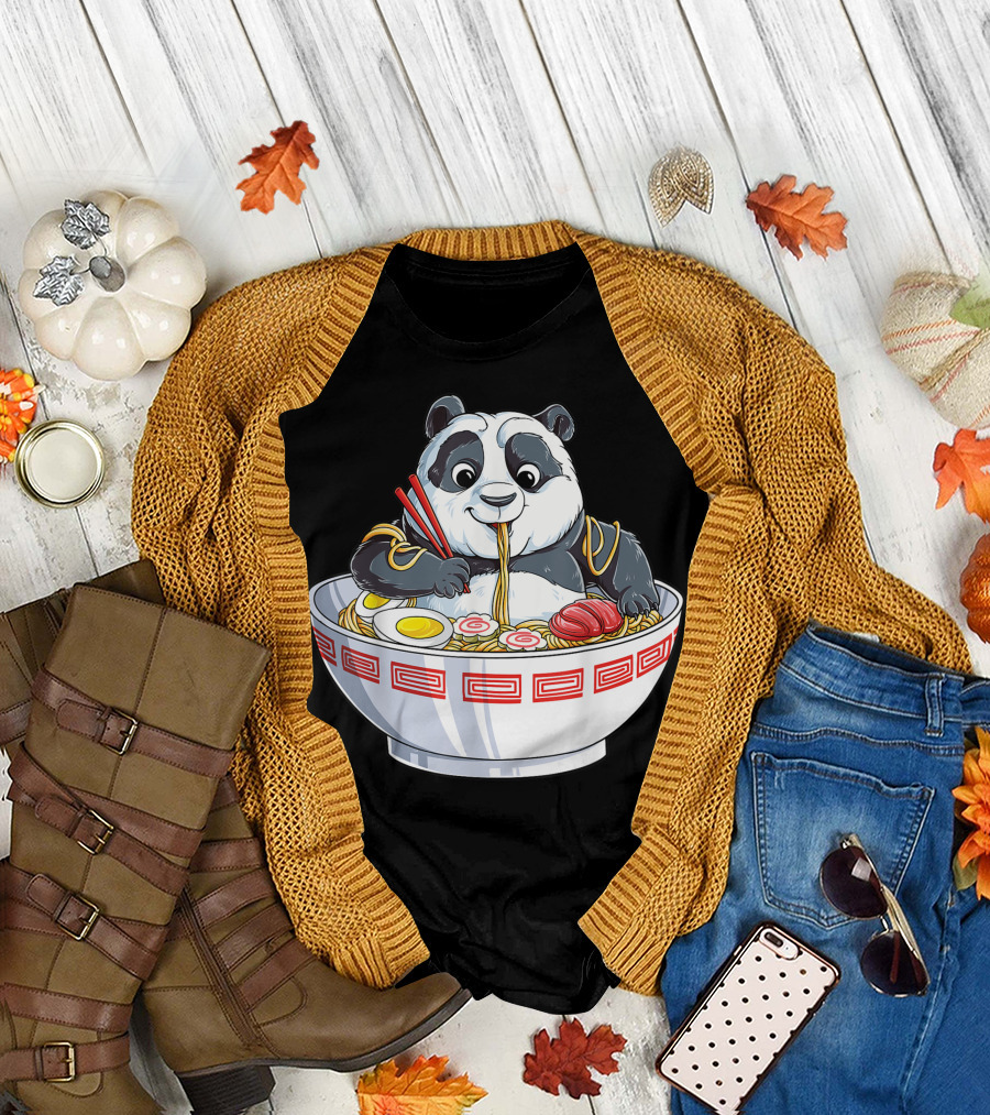 Panda Eating Ramen Kawaii Giant Japanese Noodle Bowl T-Shirt