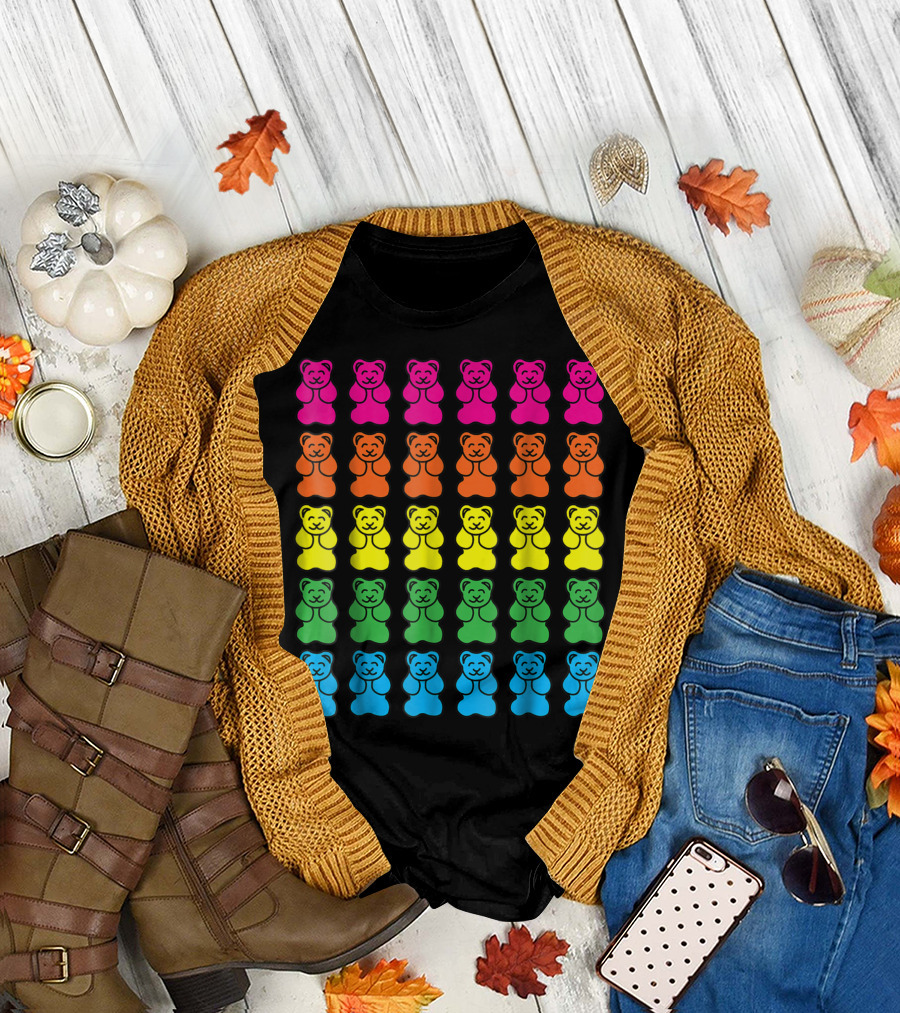 Rainbow Gummy Bear Candy Colors Grid T-Shirt