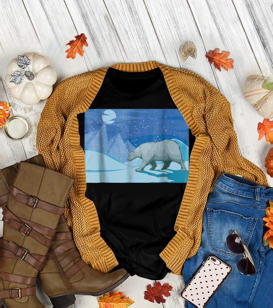 Roaming Polar Bear Night Walk in Arctic Snowy Mountains T-Shirt