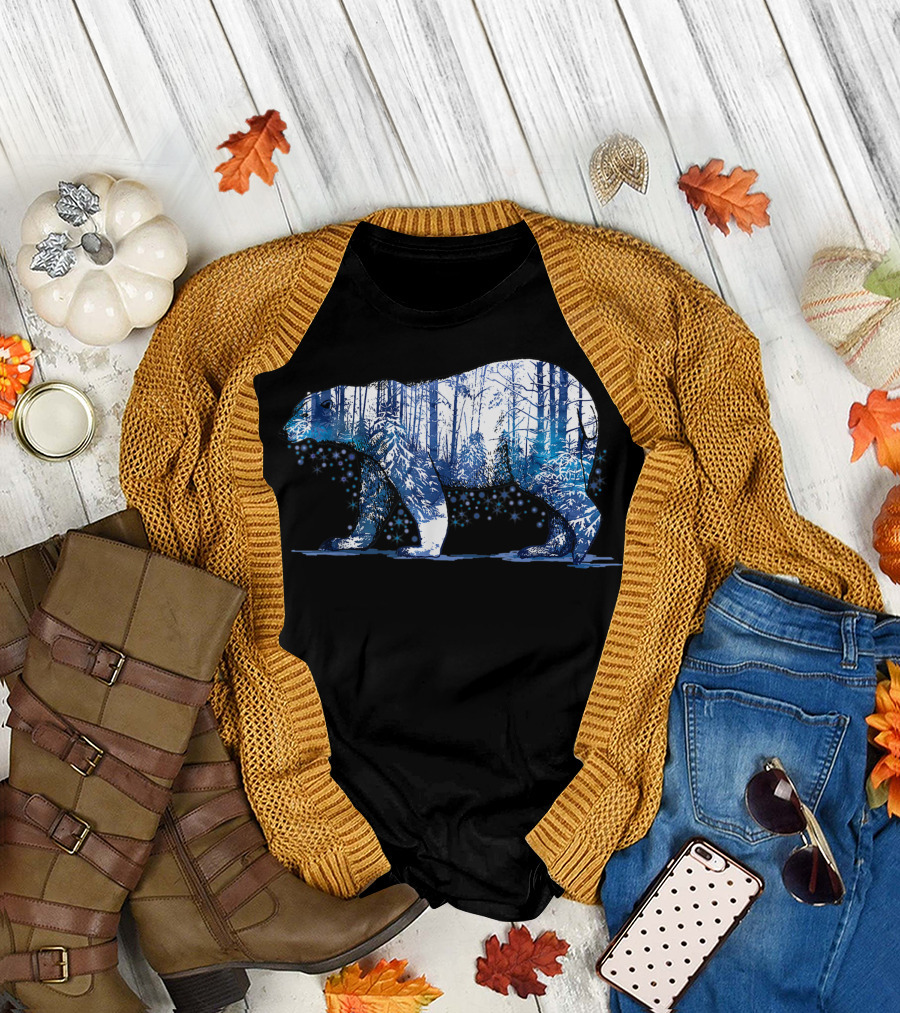 Wild Bear in Snowy Winter Forest Scene T-Shirt