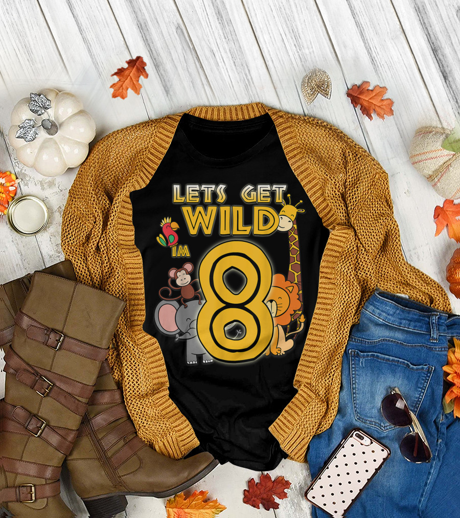 Let's Get Wild I'm 8 Zoo Animals Safari Birthday T-Shirt