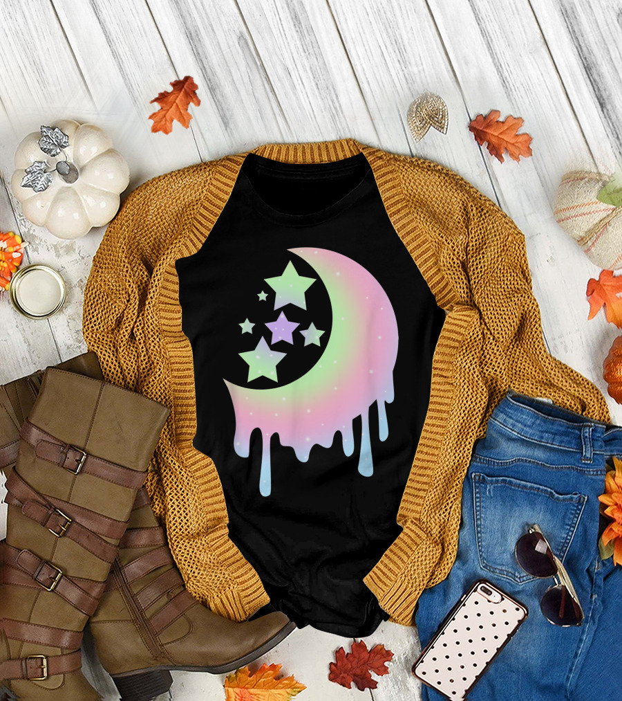 Pastel Moon Goth Aesthetic Clothing for Girls with Dripping Stars T-Shirt