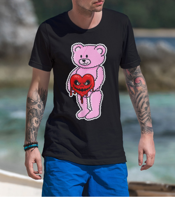 Anti Valentines Day Emo Goth Horror Teddy Bear Holding Dripping Red Heart T-Shirt